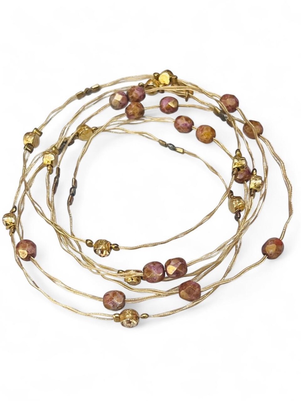 Seasonal Whispers Set of 6 Gold Tone Wire and Crystal & Bead Bracelets - 7.5